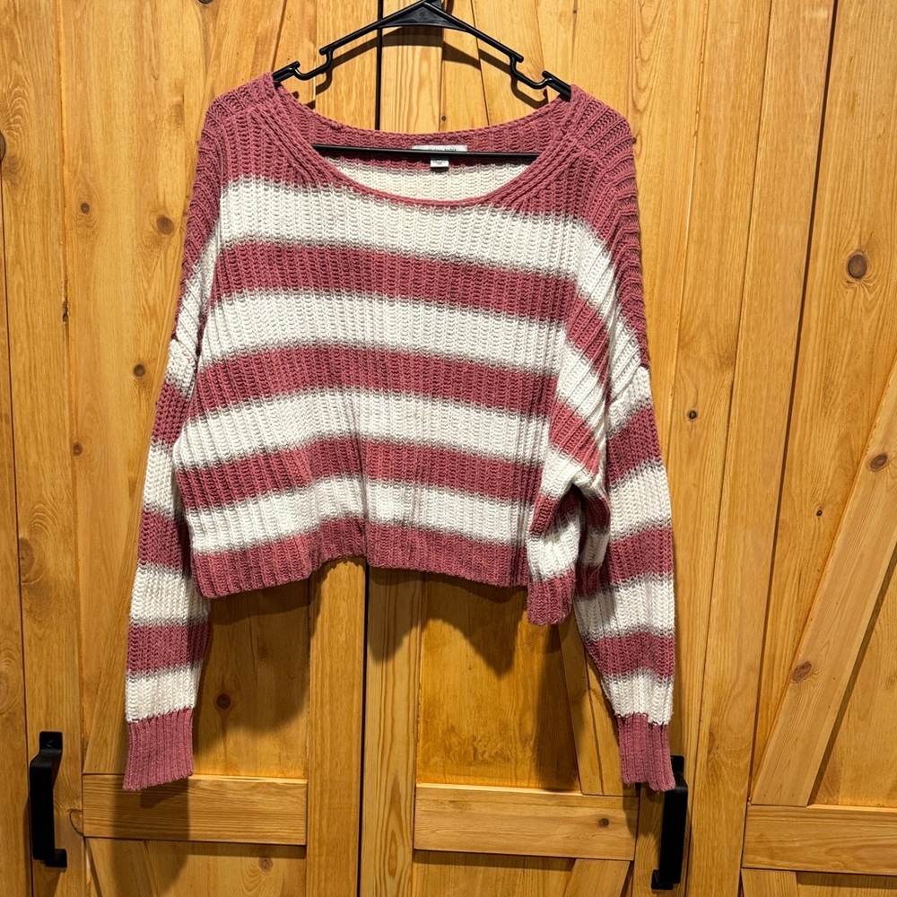 American Eagle Outfitters Pink and White Striped Sweater